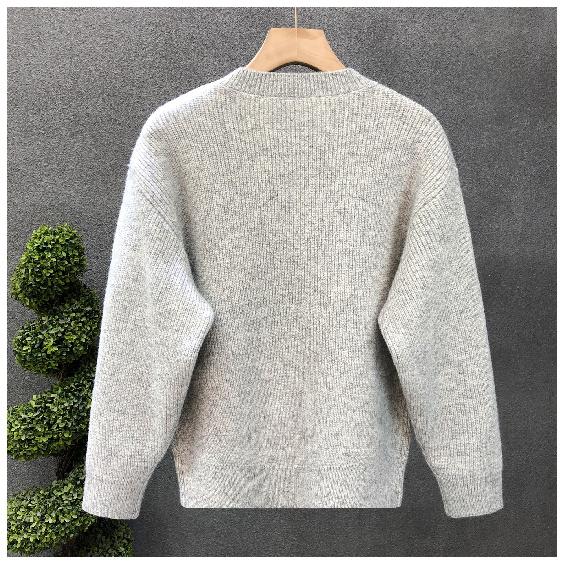 Американский ретро вязаный свитер мужской свободный весна и осень высококачественный круглый вырез новый теплый однотонный рубашка для мужчин