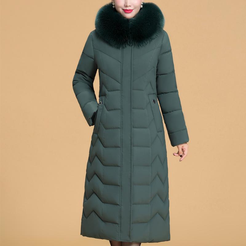 Plus Size XL-6XL Middle Age Woman Long Coat Winter Thick Warm Overcoats Hooded Elegant Faux Fur Collar Loose Lady Jackets