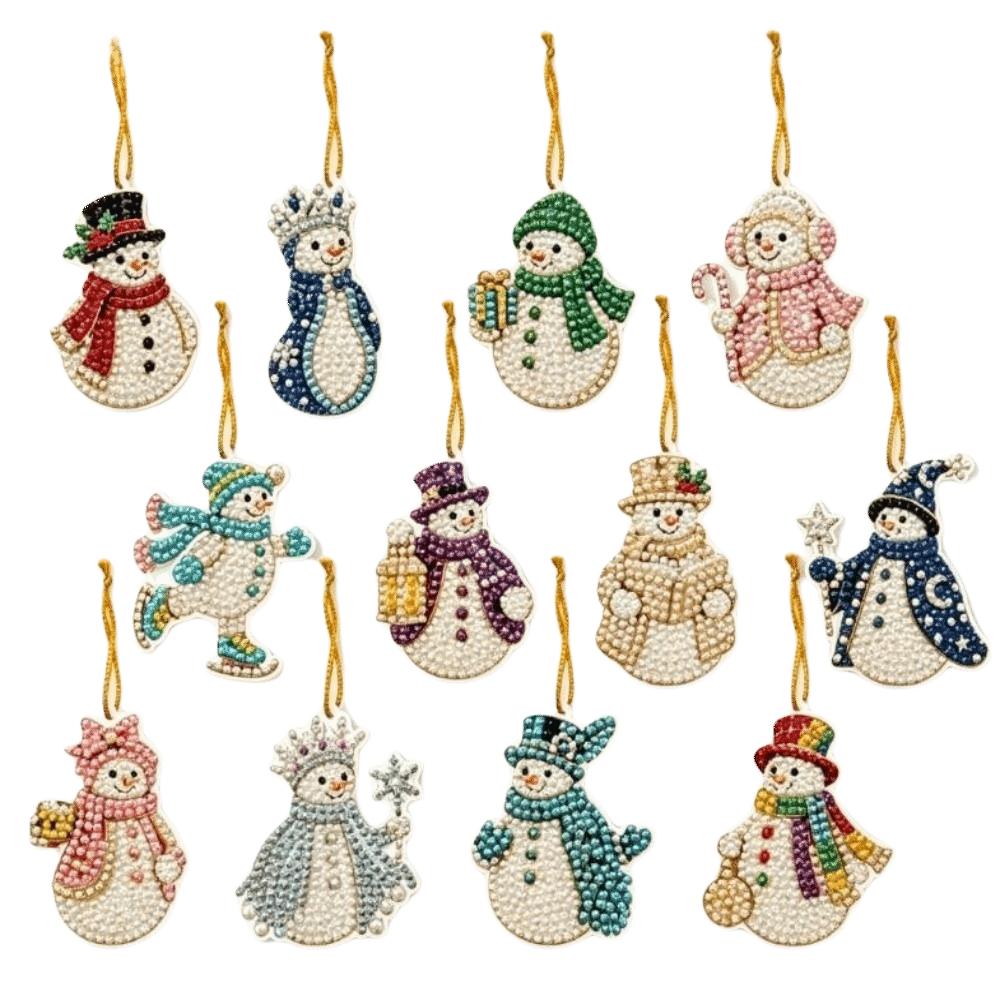 12 pcs Snowman Christmas Tree Hanging Pendant Xmas Tree DIY Rhinestone Pendant Art Kit Christmas
