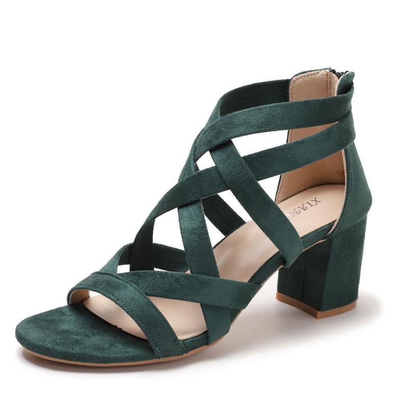 Women's Fashion Coarse Heel Roman Sandals High Heel Rear Zipper Summer Versatile Dress Shoes Open Toe Comfortable