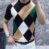 Men's Checkered Ice Silk Short-Sleeve T-Shirt - 2024 Trendy Spring/Autumn Style