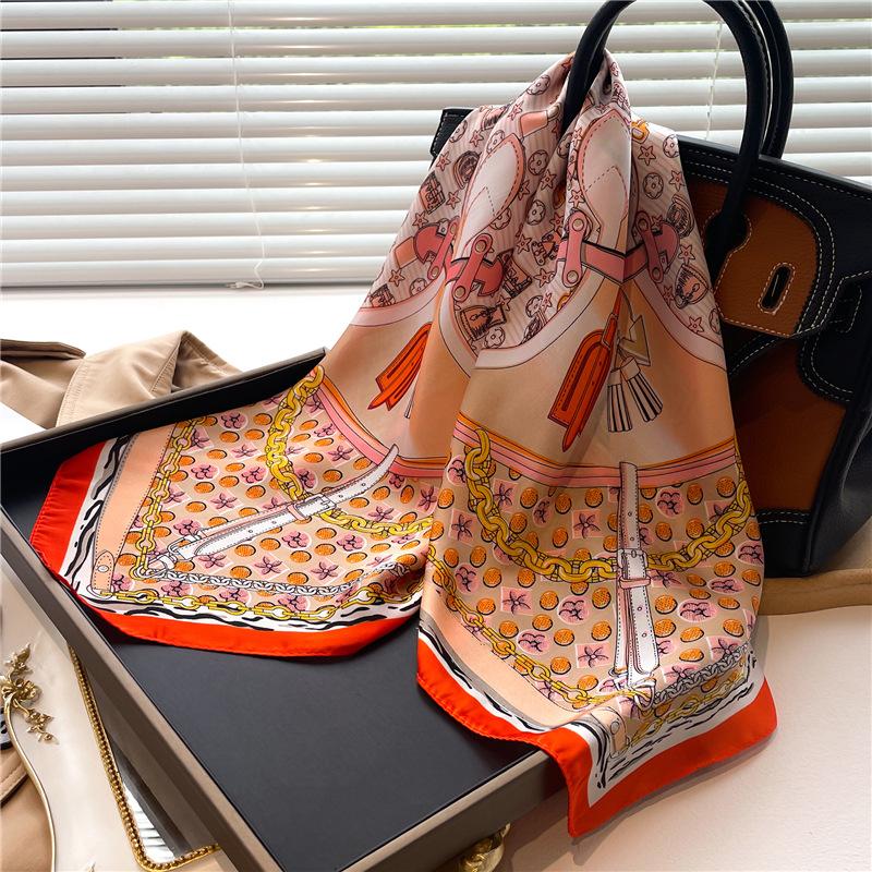 Peony Flower Small Silk Scarf Satin Versatile Scarf Thin Sunscreen Headscarf 70Cm Simulated Silk Square Scarf