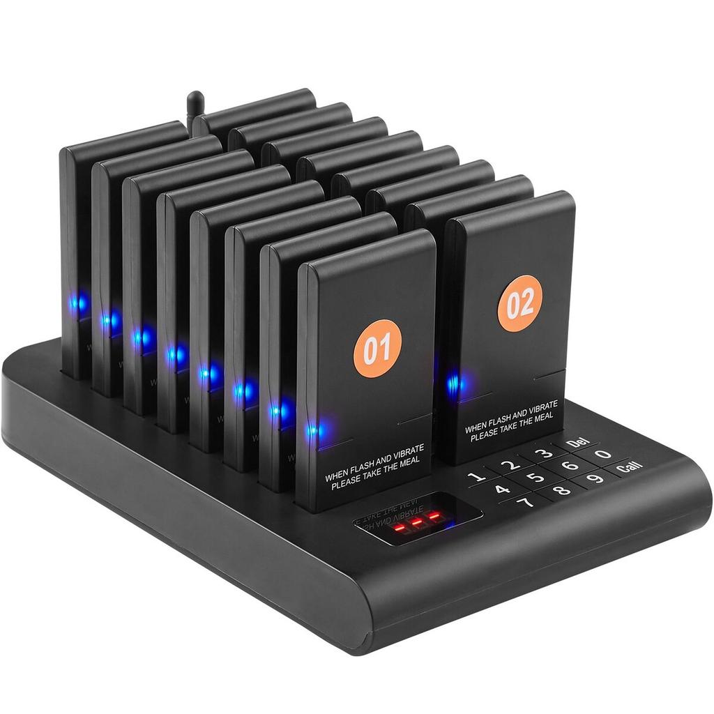 Restaurant Pager System, Wireless 500m Long Range Lineup Waiting Queue Signal, Guest Customer Calling Beepers with Vibration & Flashing, 16 Buzzers
