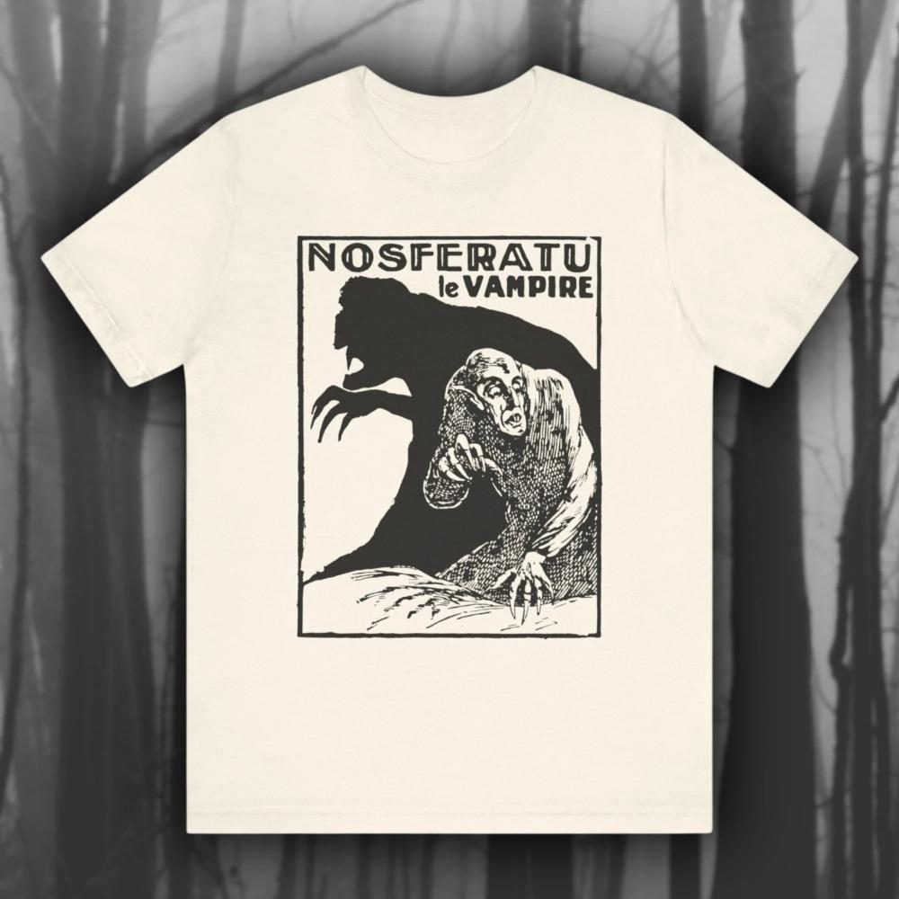 Nosferatu the first silent horror classic film Tshirt with retro gothic art style unisex streetwear suitable for all seasons