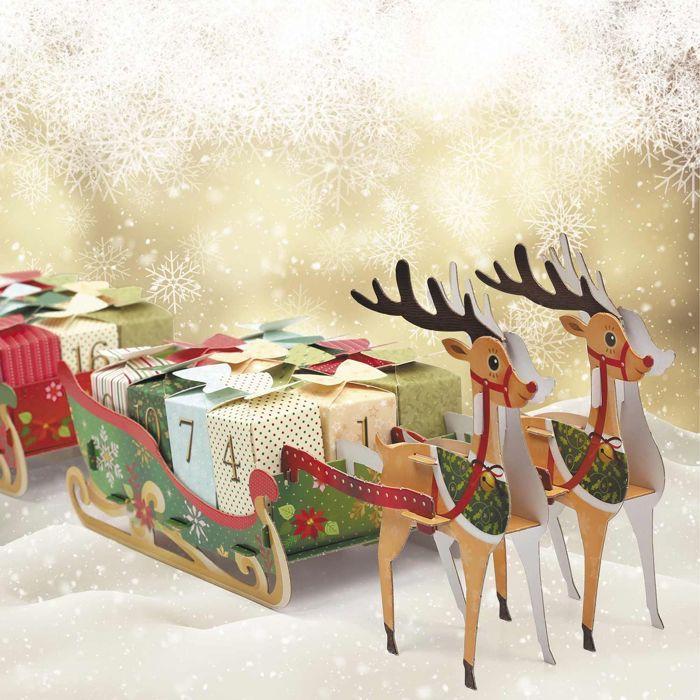 Calendrier de l'Avent rennes et traîneau à construire