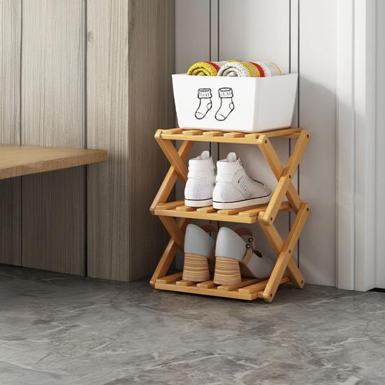 Многоуровневая складная бамбуковая полка для обуви без сборки, узкая, экономичная, для прихожей, кладовки, общежития