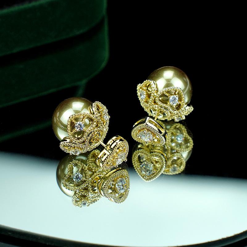 Love Zircon Pearl Stud Earrings Light Luxury High-End Earrings Fashion Temperament Earrings Women