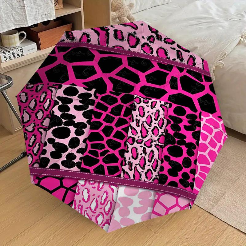 1PC Leopard Print Giraffe Print Umbrella-8-Rib Reinforced, Automatic Open, Lightweight & Durable, Cute Fashion Accessory for Outdoor-T379