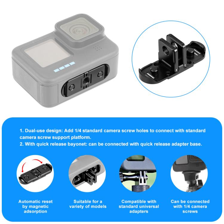 PULUZ Адаптер быстросъемного магнитного складного основания для GoPro HERO12 Black /11 Black /11 Black mini /10 Black /9 Black /8 Black / Max (черный)