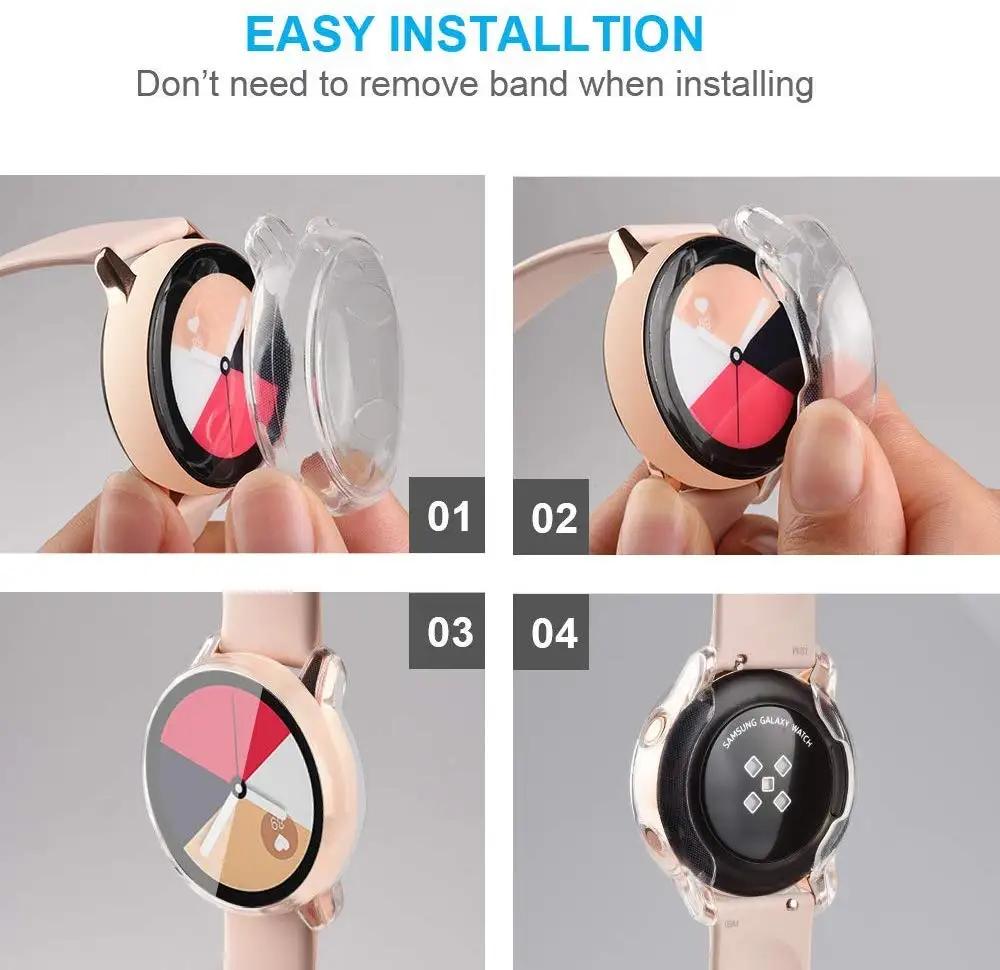 Чехол для Samsung Galaxy Watch 6 5 4 40мм 44мм Защитная пленка на экран ТПУ Защитный чехол-бампер по всему корпусу для Active 2 40/44мм