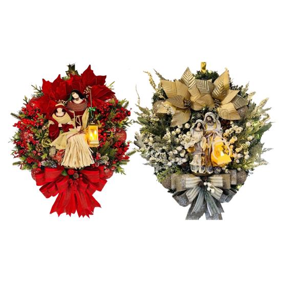 Венок Святого Семейства, рождественский венок с искусственными ягодами, шишкой, зимний религиозный венок на входную дверь с фигуркой Иисуса для дома