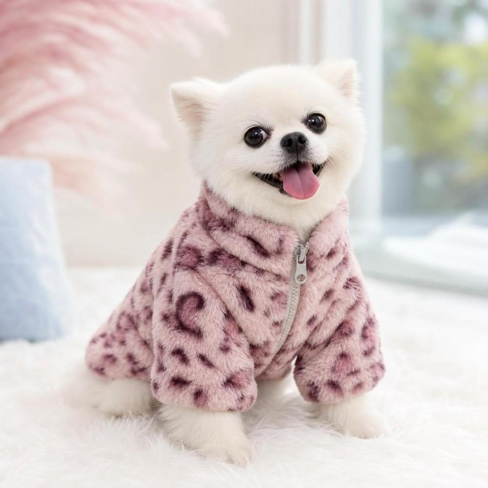 Love Leopard Print Dog Hiking Jacket Winter Dog Bodysuit Fashion Dog Warm Clothes Cat