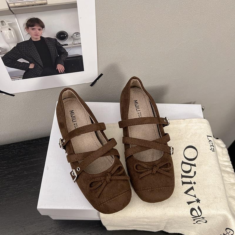 Inner height increase cm retro leopard print bow Mary Jane shoes spring and autumn new suede fairy ballet shoes