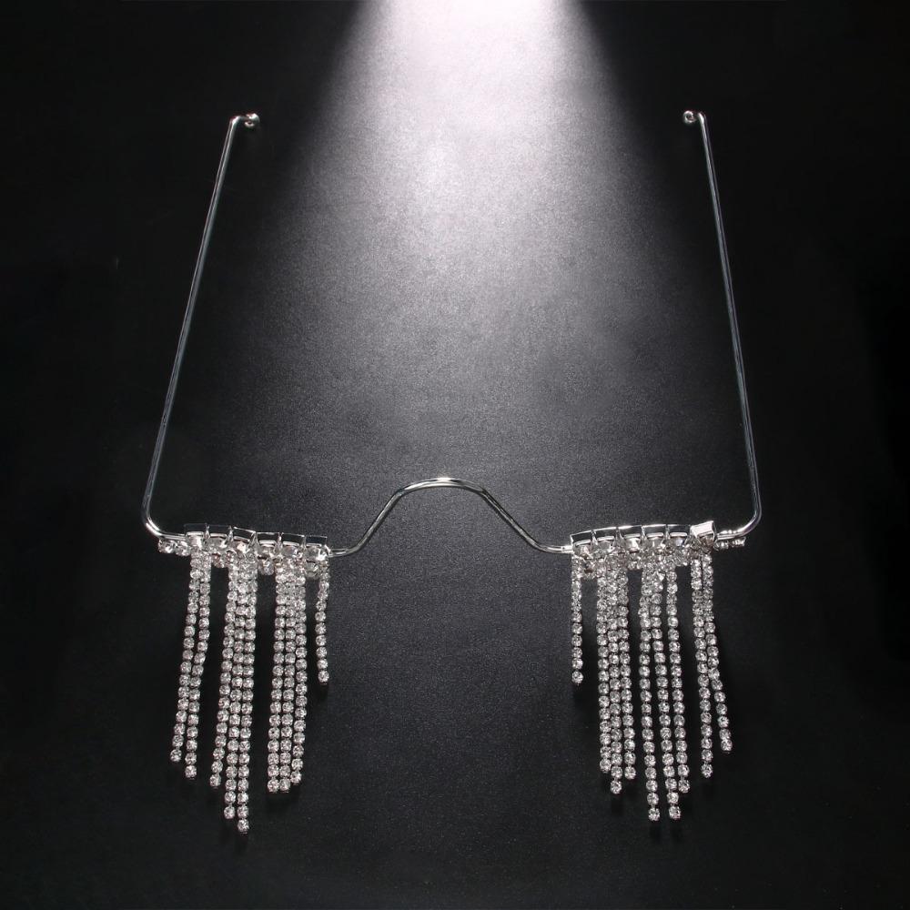 Foldable Tassel Rhinestone Eyeglass Frame Zircon Glitter Mask Decoration Wedding