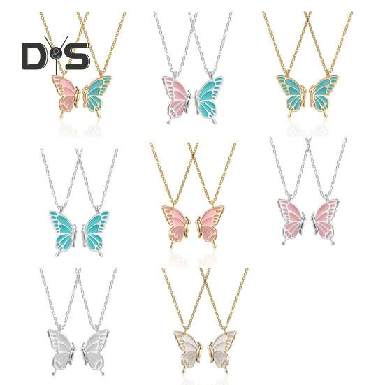 2Pcs/Set Friendship Necklace Meaningful Bright Luster Adjustable Extension Chain Decoration Gift Best Friend BFF Sister Butterfly Pendant Necklace
