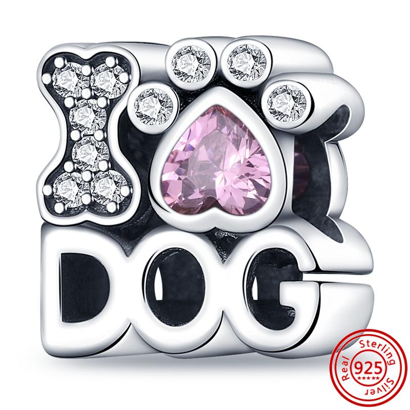 925 Стерлинговое серебро Медь Милые животные Подвеска с отпечатком лапы собаки Любовное сердце Бусины Подходят для оригинального браслета-шарма Pantaro DIY Изготовление из циркона