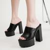Square Heel Platform Mules Women Outdoor Slippers Peep Toe Slip On Sandals Shoes Slingbacks Black White Great Quality
