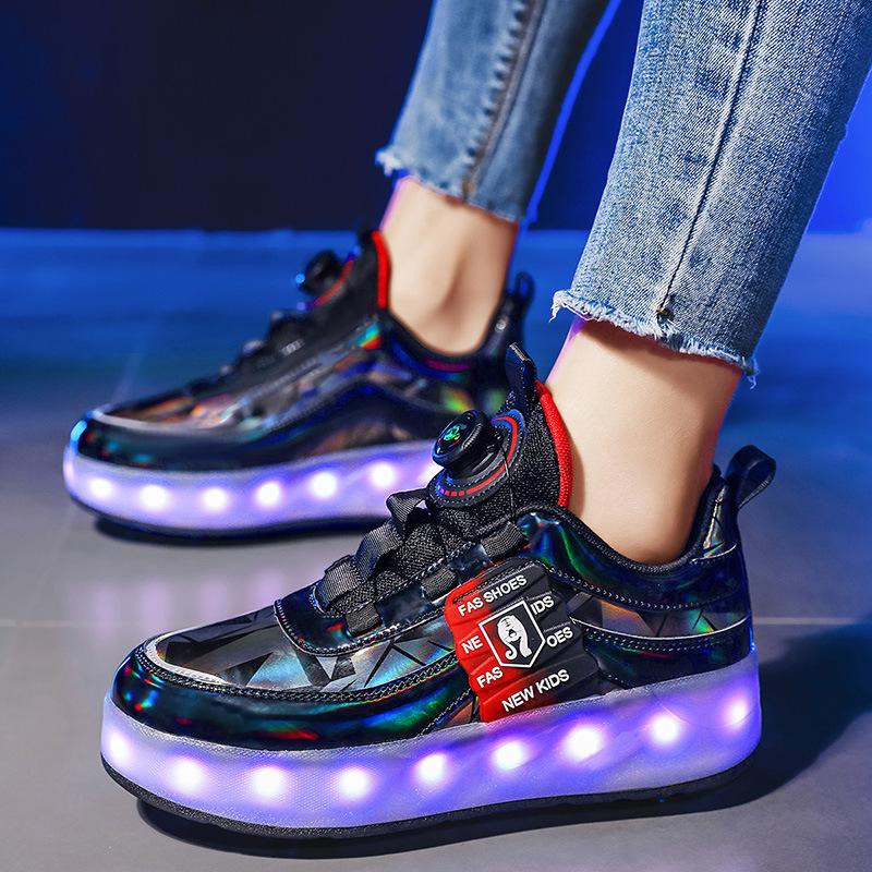 2025 New Children's Runaway Shoes Boys' Runaway Shoes Double Wheel Skating Roller Shoes with Lights Four-wheel Sports Shoes Girls