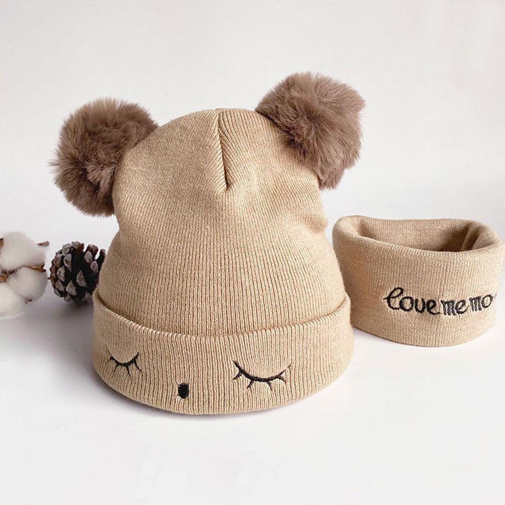 Теплая детская шапка-бини, защитная шапка для ушей, шарф, комплект, зимняя детская вязаная шапка для малышей