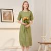 Fresh Round Neck Floral Dress with Feminine High-End Feel, Spring/Autumn Age-Reducing Bubble Sleeves