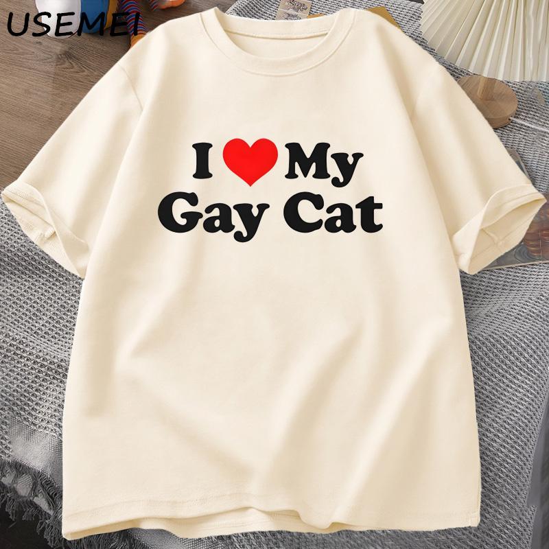 Футболки I Love My Gay Cat, мужская футболка с коротким рукавом, повседневная футболка с принтом ЛГБТС, летняя футболка большого размера из хлопка, одежда