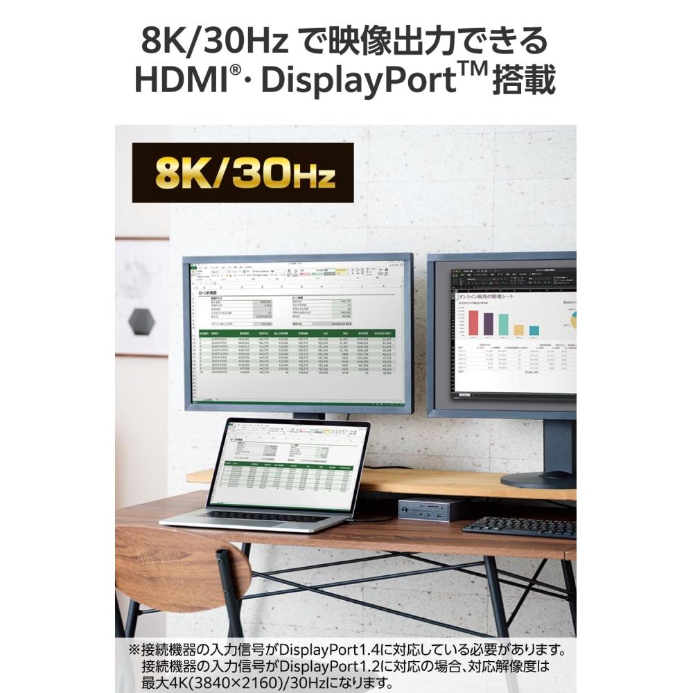 Elecom Док-станция USB-C Hub 14-в-1, совместимая с Thunderbolt4, PD 60 Вт, 3 выхода на экран, порт HDMI, порт дисплея, порт LAN, магнитная подставка в комплекте, вертикальная