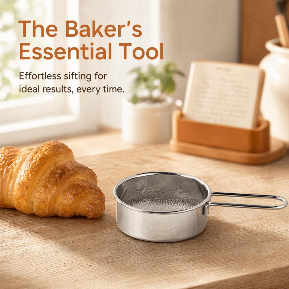 Lightweight Mesh Round Sifter 304 Stainless Steel Food Strainer  Cheesecake Pizza Bread