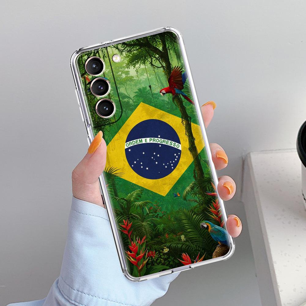 Чехол для телефона Samsung Galaxy S26 S25 S24 S23 S22 Ultra S20 S21 FE 5G Plus Мягкий прозрачный чехол Большой флаг Бразилии