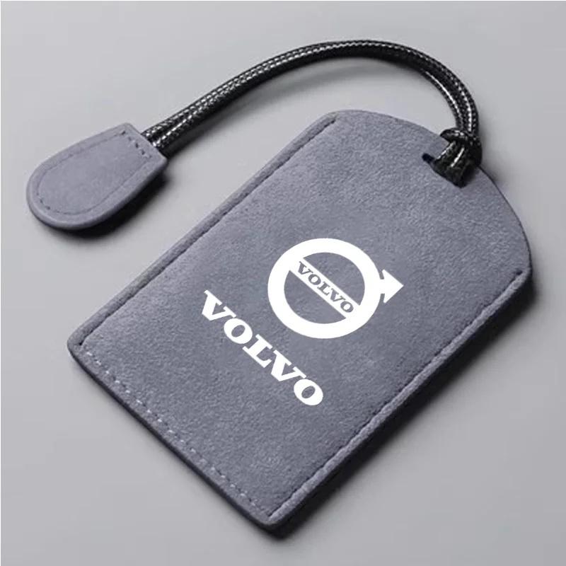 AABBJ1 1Pc Suede Leather NFC Card Key Fob Cover with Keychain for Volvo XC40 XC60 XC90 S60 S90 V50 V70 Full Protection Auto Accessories
