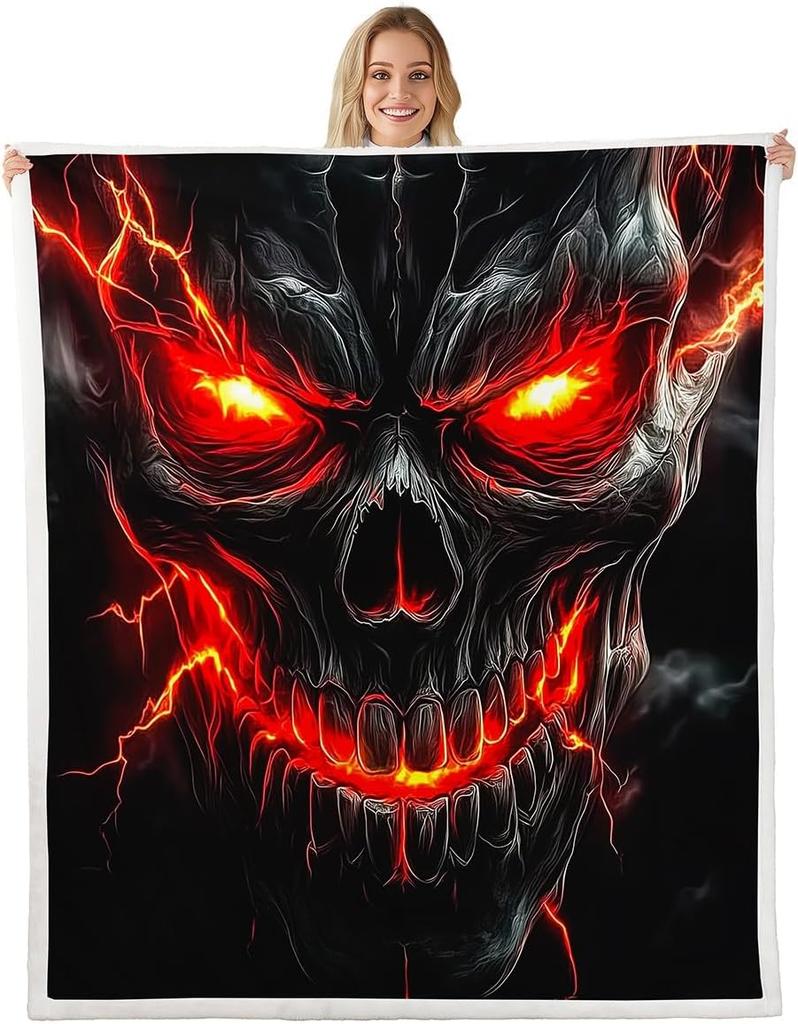 GUOYU Blanket Gothic Skull Fleece Blanket Baby Happy Halloween Sherpa Blanket Ghost Skull Goth Fuzzy Plush Throw for Adults Men WomenHorror