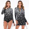 Long Sleeves Rash Guard Women Floral Print Swimwear Zipper Two Piece Swimsuit Skirted Surfing Suit Pleated Diving Suit
