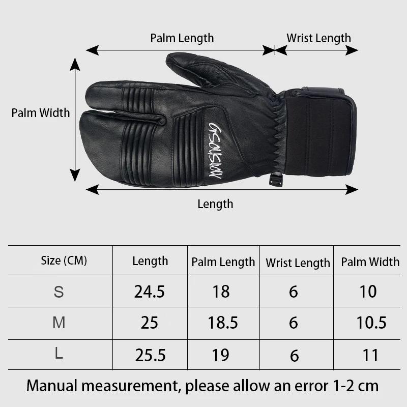 Waterproof Leather Women Snow Gloves Outdoor Mountain Sport Man Skiing Mittens Motocycle Warm Snowboard Mitts Inner 5 Fingers