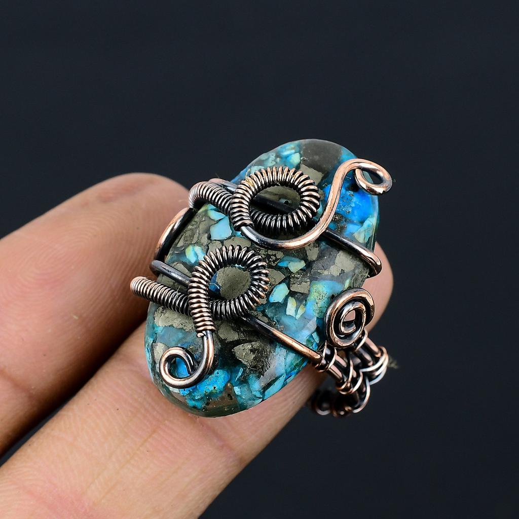 Подарочное кольцо из медной проволоки с натуральным медным бирюзовым камнем, размер 8,5 z0Y90