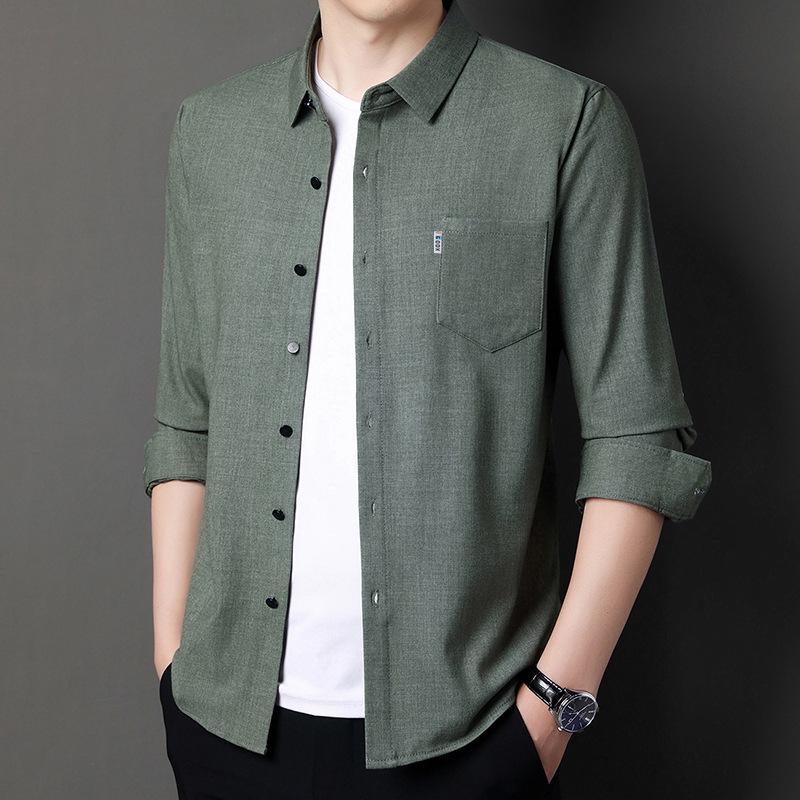 Весенне-осенняя рубашка с длинными рукавами, мужская рубашка для делового отдыха и отдыха среднего возраста, хлопковая мужская рубашка для папы