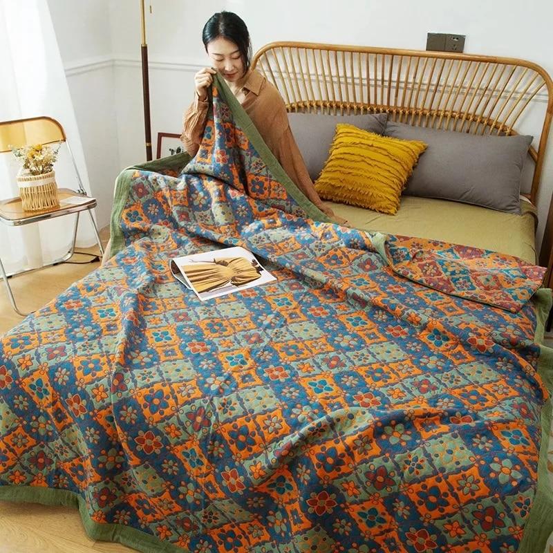 Хлопковое вязаное одеяло класса А для мамы и ребенка, тройное пряжа, многофункциональное покрывало, одеяло для кровати, мягкое одеяло с кондиционером