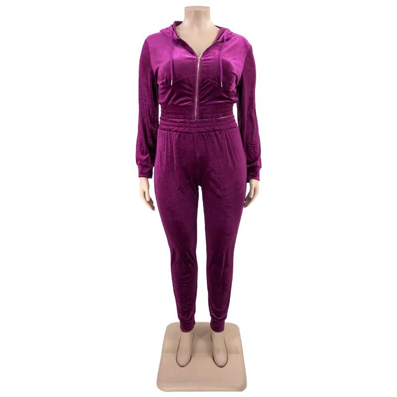 Весенне-осенний эластичный бархатный тонкий большой женский костюм из двух частей