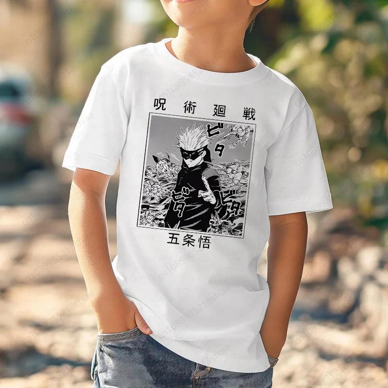 Jujutsu Kaisen Cartoon Fashion Casual Baby Clothes Kids Summer Girls Boys Funny Tshirt Children Print White Tshirt