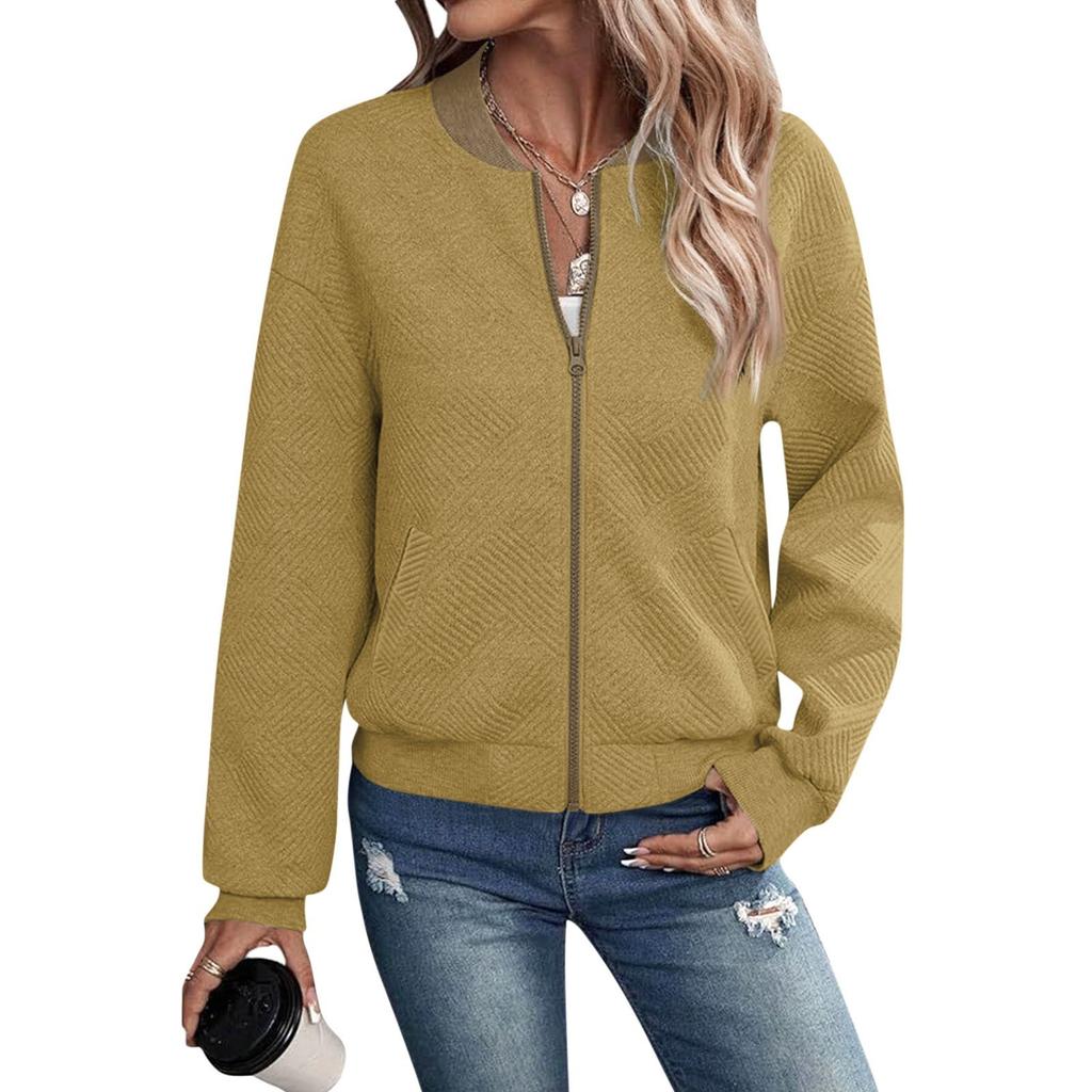 Womens Long Sleeve Zip Up Sweatshirts Jackets Full Zipper Lightweight Jacket Casual Pocket Loose Outwear Coat