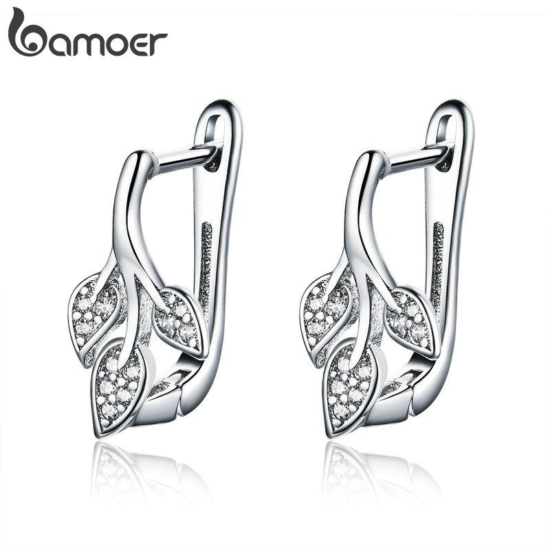 Серебряные серьги высокого качества с кубическим цирконием в форме листьев