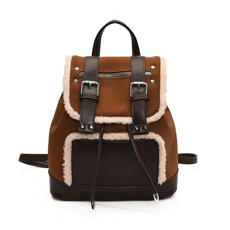 Осенне-зимний ретро матовый рюкзак на кулиске женский новый рюкзак из овечьей шерсти с текстурой внахлестку, портативный