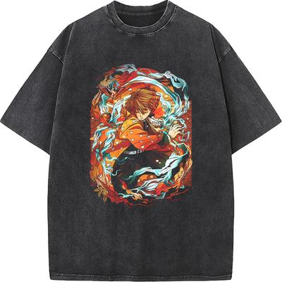 Агацума Зеницу Графическая футболка с варкой Demon Slayer Аниме Одежда Мужская Женская Хлопковые футболки Оверсайз Ретро Футболка Мужские Топы