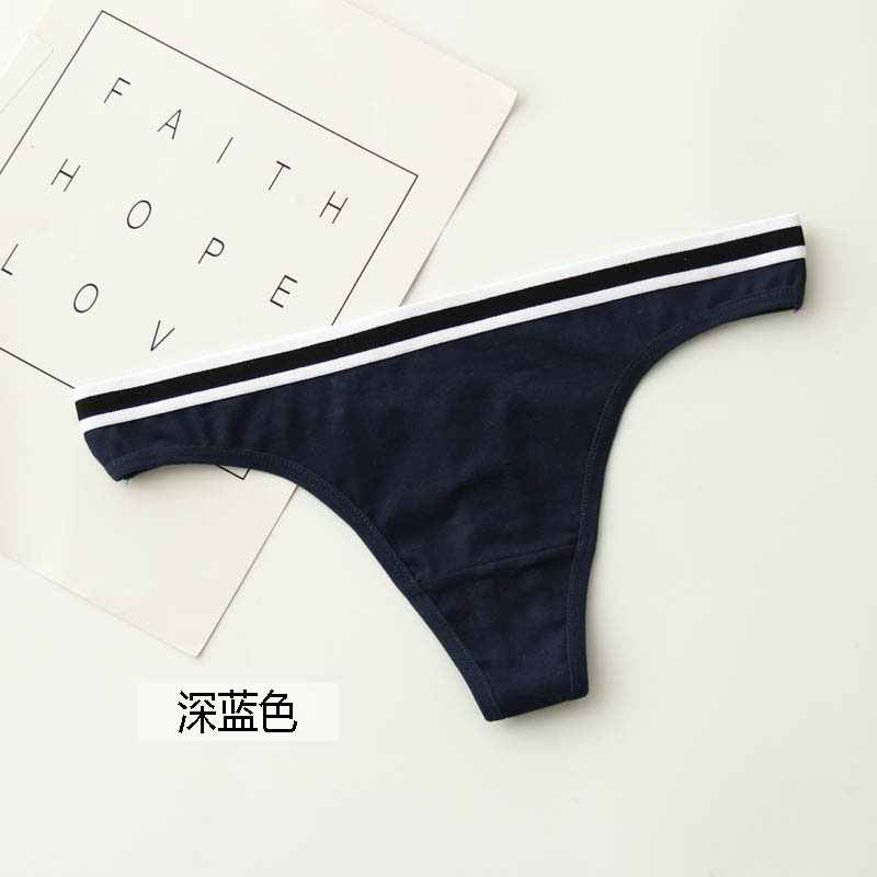 Женские спортивные стринги с Т-образным вырезом и эластичным поясом в полоску, женское хлопковое нижнее белье, трусики с низкой посадкой, женское нижнее белье