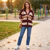 Women's Casual Color Block Striped V-Neck Knit Cardigan Open Front Sweater for Spring and Fall