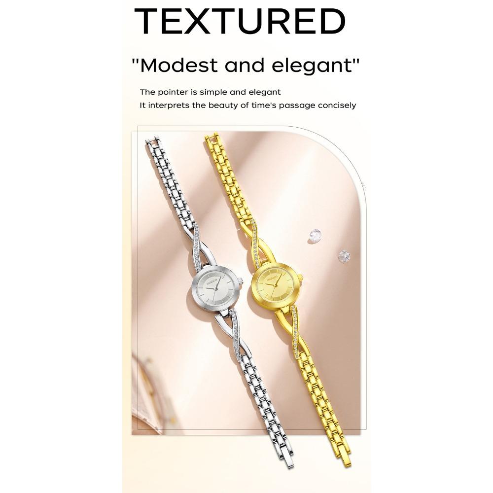 Elegant Ladies Quartz Watch Mini Round Dial Rhinestone Twisted Metal Bracelet Slim Analog Gift Wristwatch