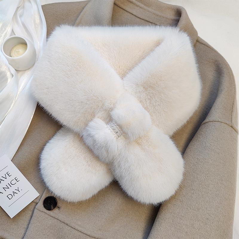 Шарф Mao Mao, женский зимний шарф в корейском стиле с крестообразным узором, универсальный шарф из шерсти кролика Рекс, теплый воротник из жемчужной шерсти, шарф для защиты шеи