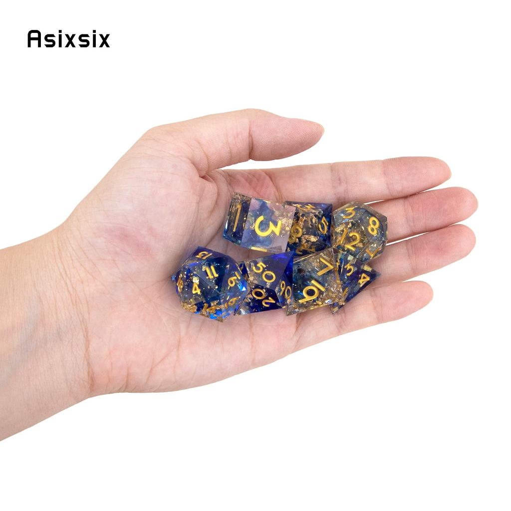7 Pcs Blue Golden Number Sharp Edge Resin Dice Polyhedral Dice Suitable for Role-Playing RPG Board Game