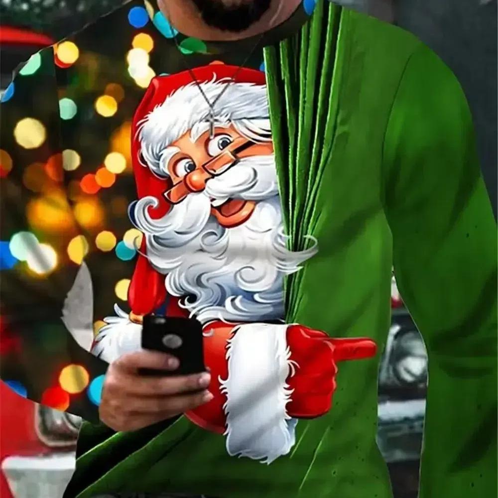 Новая мужская модная футболка с длинным рукавом и коротким рукавом с коротким рукавом, новогодняя, ​​рождественская, креативная индивидуальная футболка, свободный повседневный топ больших размеров