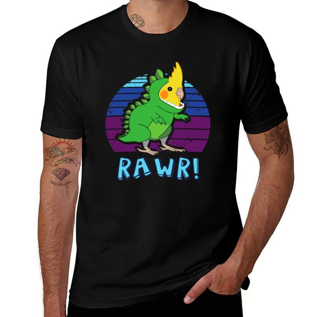 RAWR Aesthetic Vaporwave Cockatiel Dinosaur TShirt man graphic t shirt cotton t shirt pack TShirt