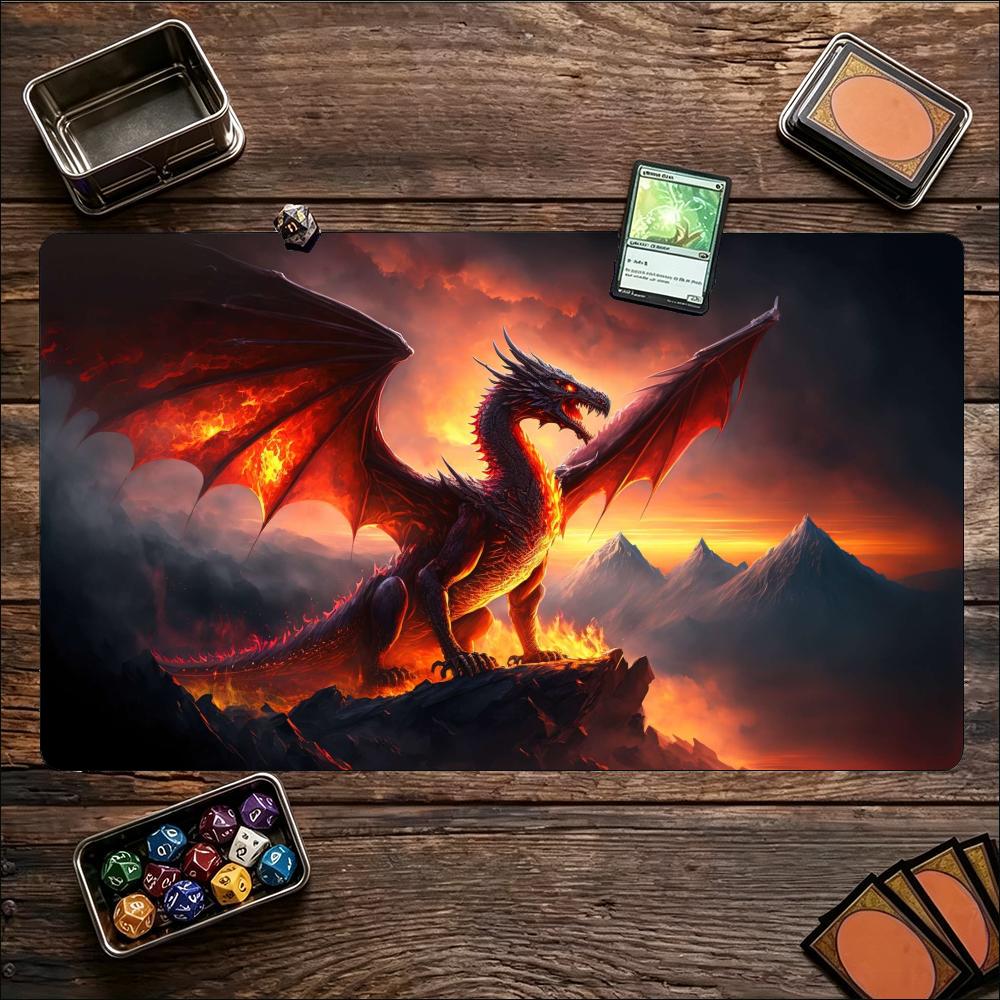 Dark Mythical Dragon Game Playmat Non Slip Rubber Large Desk Mat Stitched Edge For Card Game PC Laptop Gaming Study Work