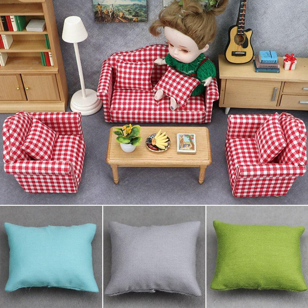 Simulation chair Wooden Table Doll House Decoration Dollhouse Sofa Cushion Table Furniture Toys